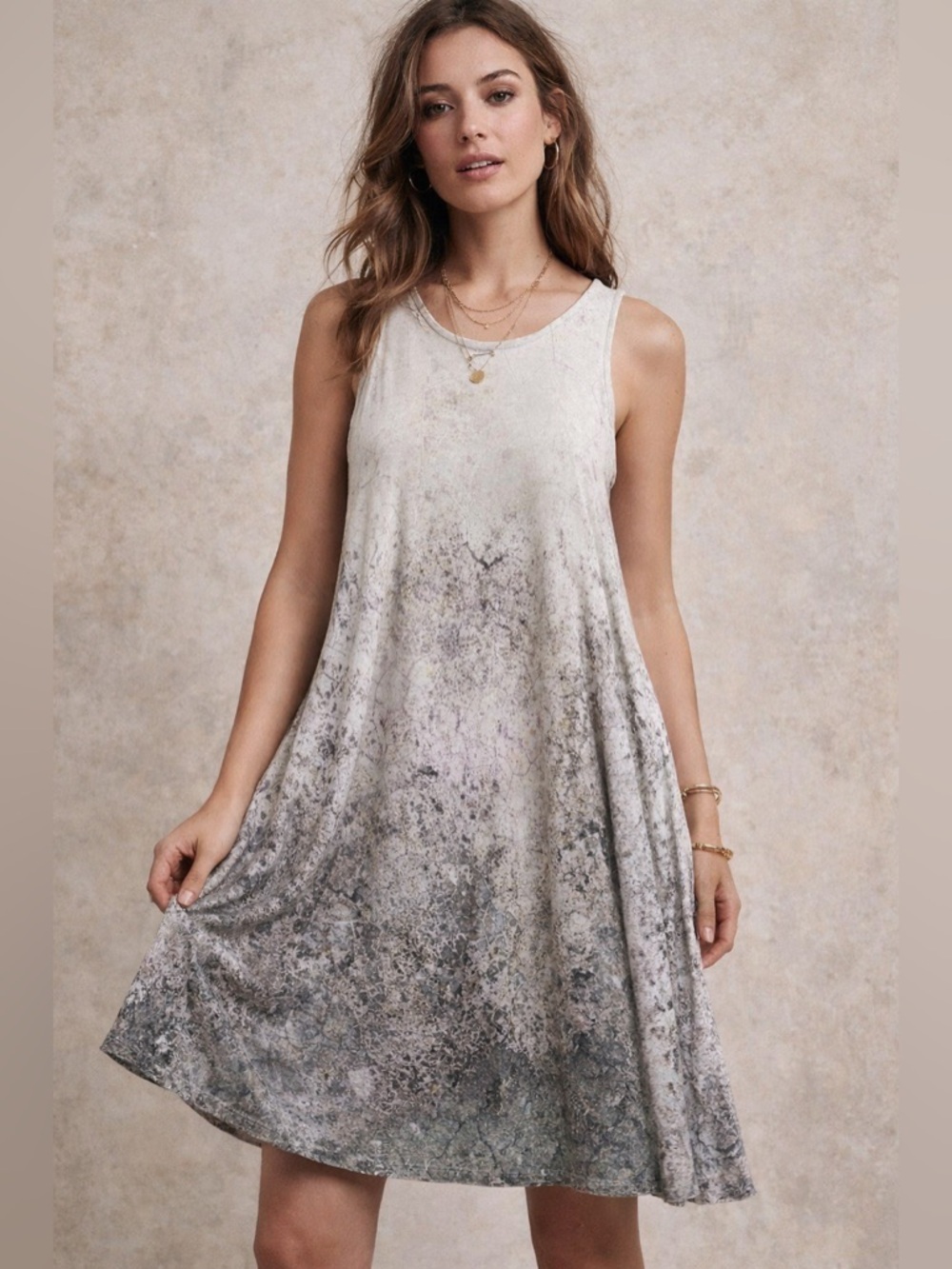 Suki + Solaine Abstract Mineral Wash Swing Dress Size S Made in USA